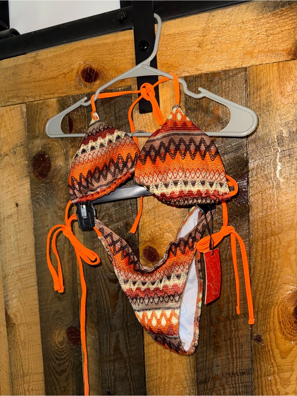 Cider Orange Multicolor Chevron Tie-String Bikini